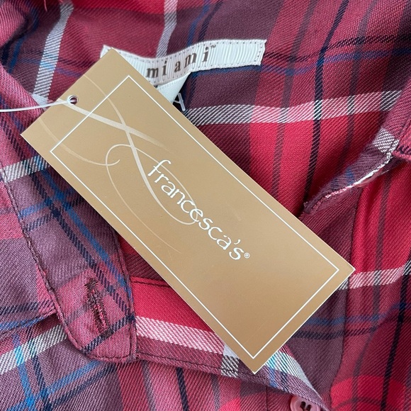 Francesca’s Miami NWT Red & Black Plaid Button Down Tunic Top Small Women’s - Picture 10 of 12